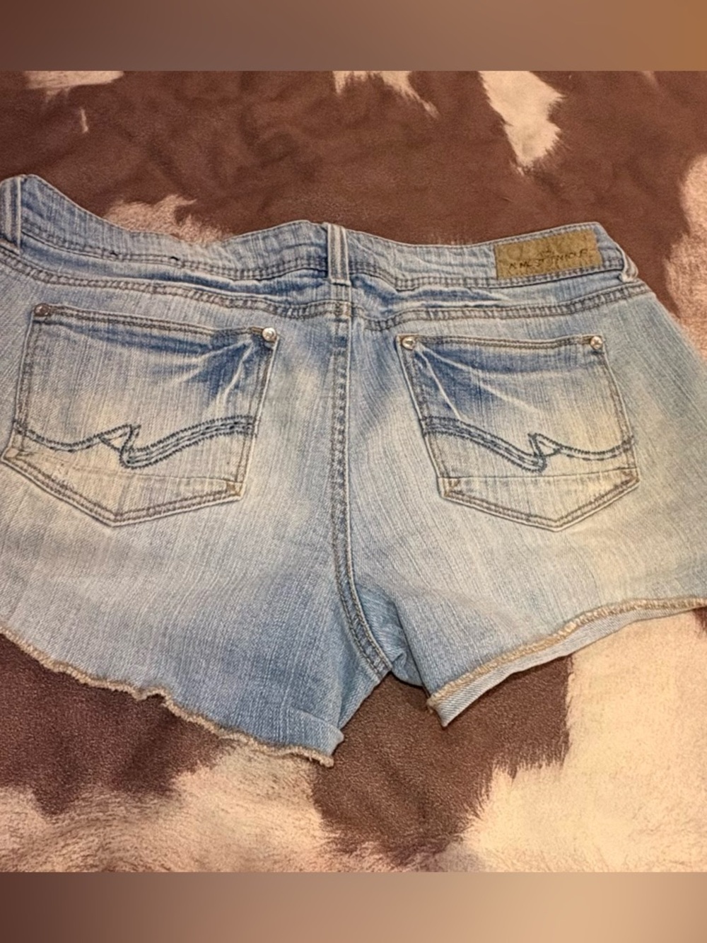 Almost Famous Light Blue lace embroidery, Distressed Denim Cuffed Shorts Sz 13